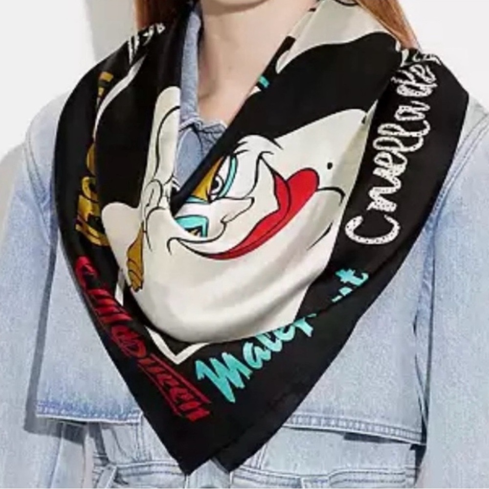 Coach Disney Villains Black & White Silk Scarf NWT - Picture 8 of 8